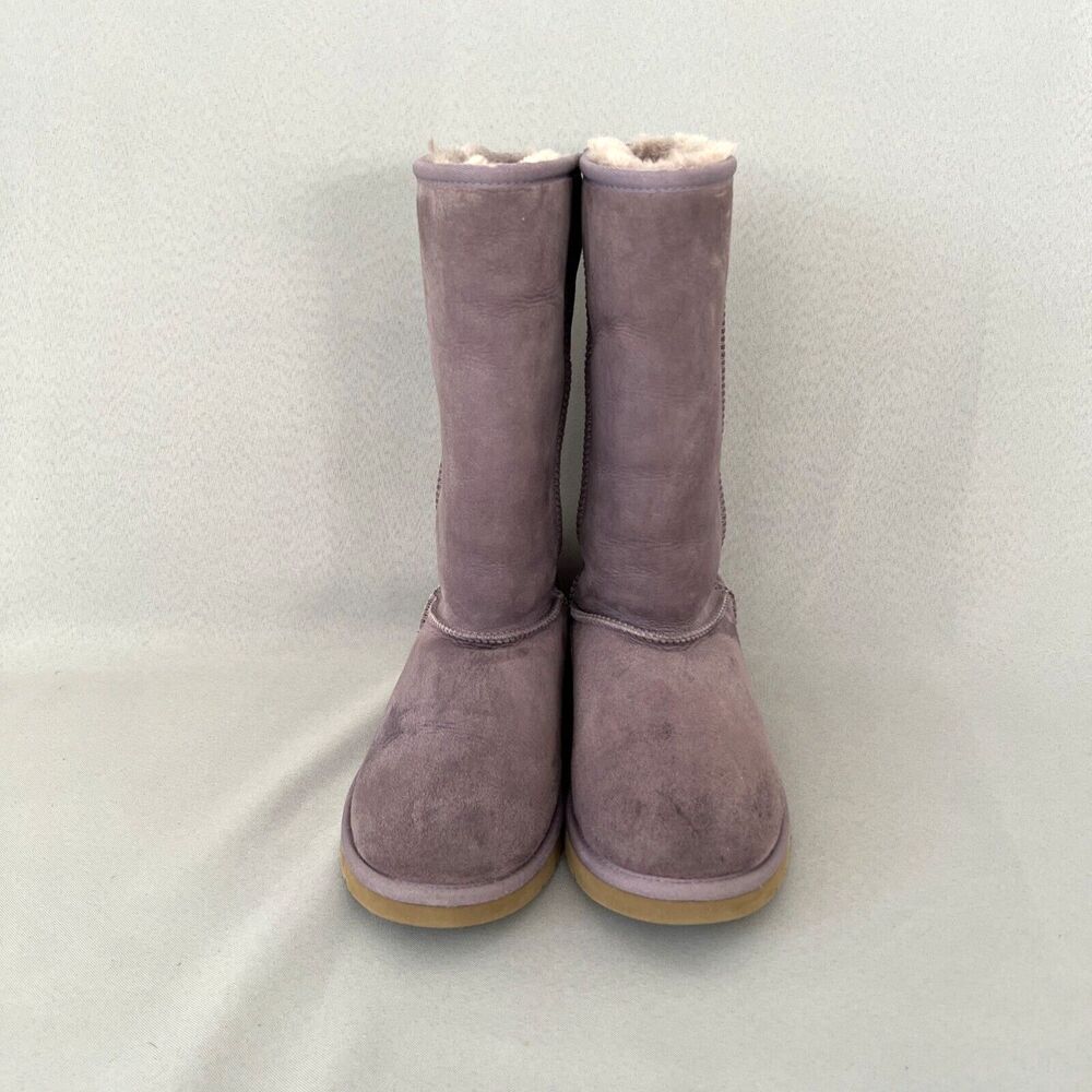 Womens UGG Boots Classic Tall Purple Sheepskin Suede Wool Boho Malibu Sz 6 Fits7 - Picture 5 of 16
